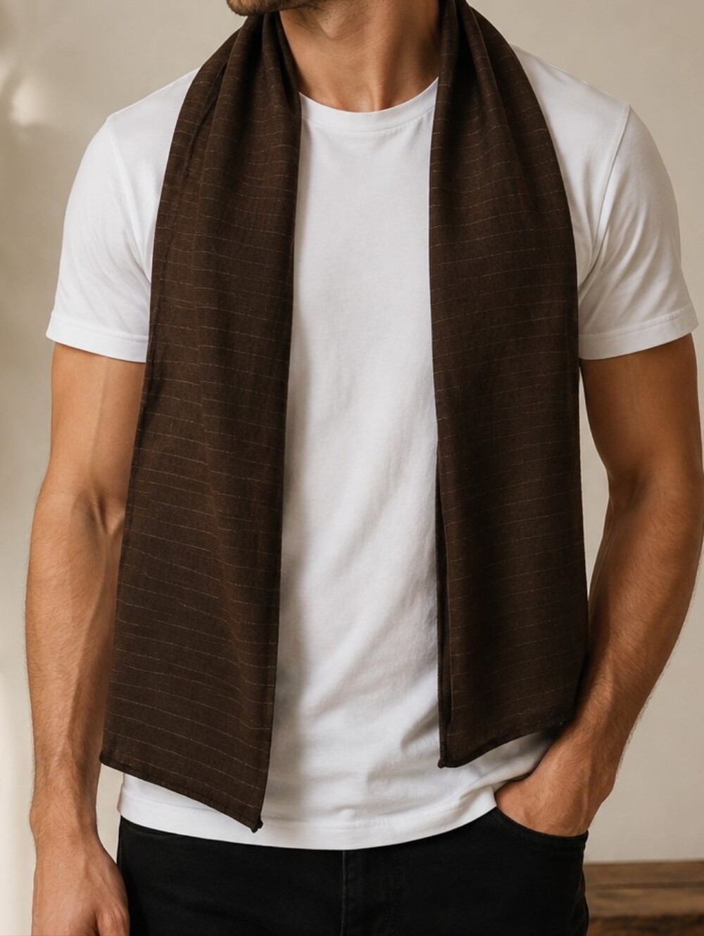 brown striped winter scarf